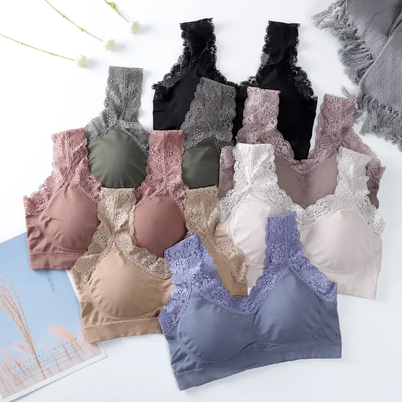Bra Wanita Pakaian Dalam  BH Tanktop Renda Bunga Cewe Push Up Crop Seamless Motif Bahan Halus Lembut Fashion Wanita 1040 6