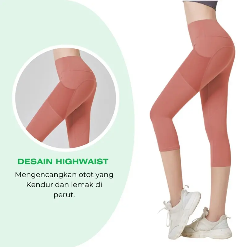 KKONE Legging Olahraga Wanita High Waist Celana Olahraga 7/8 Yoga Gym Joging Senam Pakaian Outdoor Sport(L003) 3