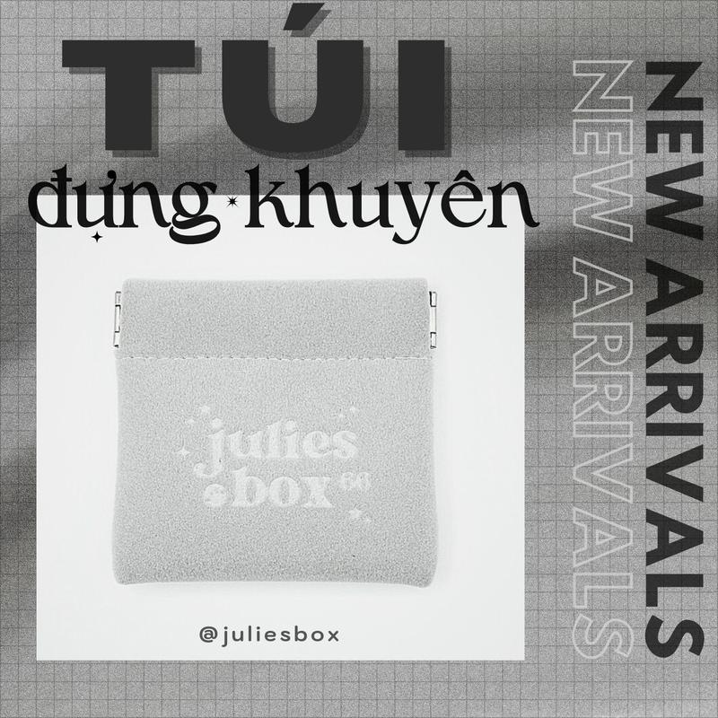 Túi Đựng Khuyên Tai Trang Sức Vải Nhung Màu Xám Có Nam Châm Đóng Mở Bag KHÔNG KÈM HỘP THIẾC Julies Box