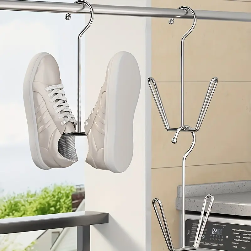 Móc Treo Giá Để Giày Bằng Thép Không Gỉ, Có Sẵn Trong 3 / 5 Cái, Dụng Cụ Sắp Xếp Giày Treo Bằng Kim Loại, Giá Phơi Đồ Tiết Kiệm Không Gian, Có Móc, Cho Thanh Treo Tủ Quần Áo, Màu Bạc, Phụ Kiện Đựng Đồ Gia Dụng Và Giặt Là