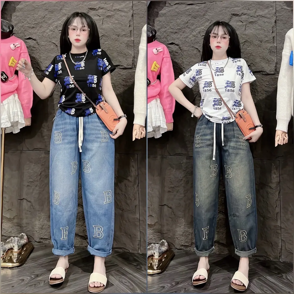 Set babyteee chữ b quần jean baggy 2màu