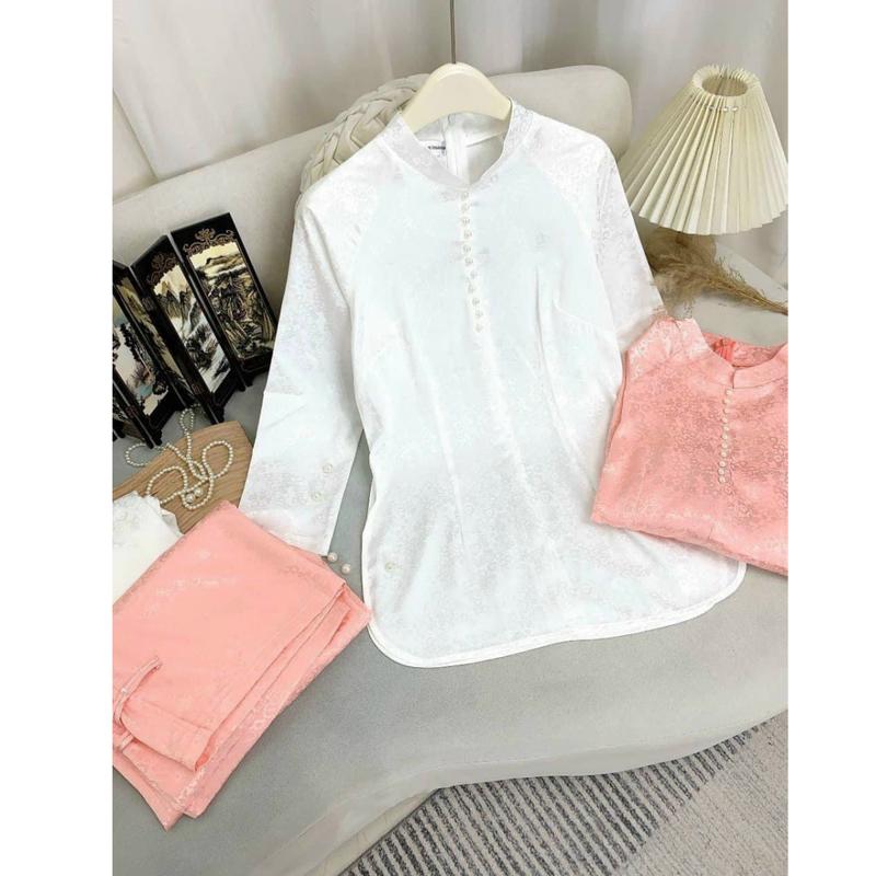 Sét Bộ Pháp Phục - Đồ Lam Đi Chùa Lễ Phật Chất Gấm Hoa Tay Dài V079 Women 4
