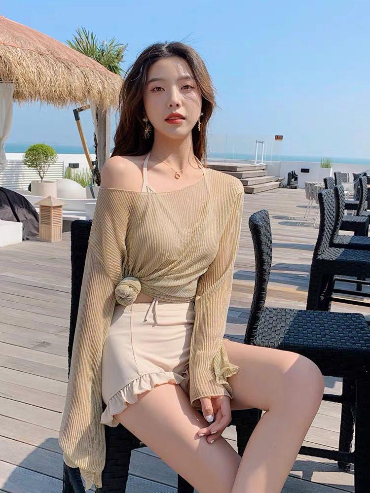 Product Introduction of Women's Swimsuit 2025 New Korean Ins Sexy Three-Piece Set Tummy Control Slimming Gathered Conservative Fairy Style Swimwear 16