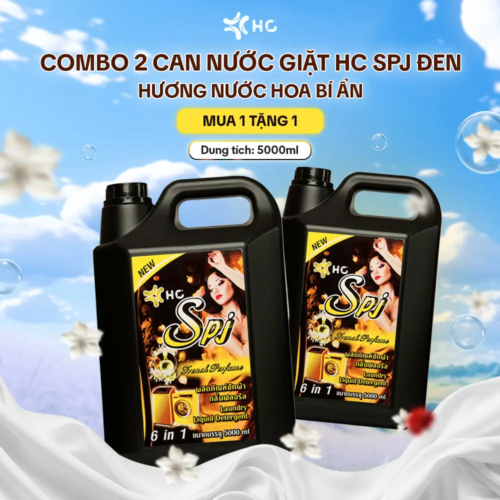 [MUA 1 TẶNG 1] Nước Giặt Xả HC SPJ Đen – Nước Giặt 6 in 1, Đánh Bay Vết Bẩn, Lưu Hương Bền Lâu Làm Sạch