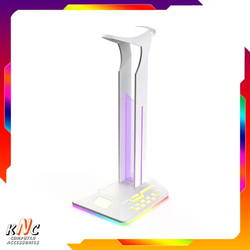 Giá Treo Tai Nghe Gaming Model X6 Màu Trắng Tích Hợp Đèn Led RGB Chuyển Màu Có Cổng USB 3.5 Mở Rộng - Hàng Fullbox