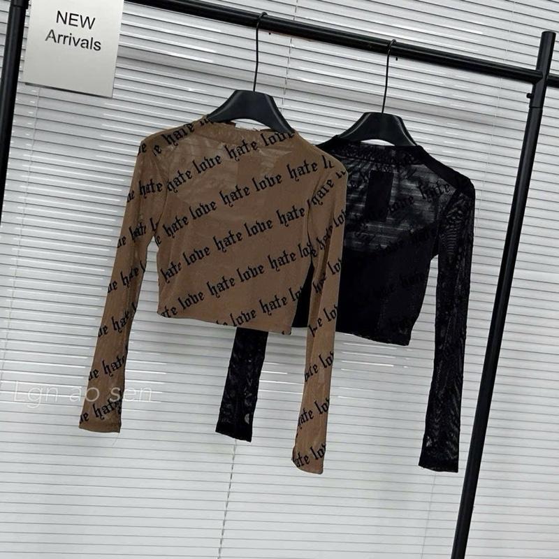 Diễm Bella. - Áo thun lưới (kèm áo lót ) tay dài in chữ cổ cao