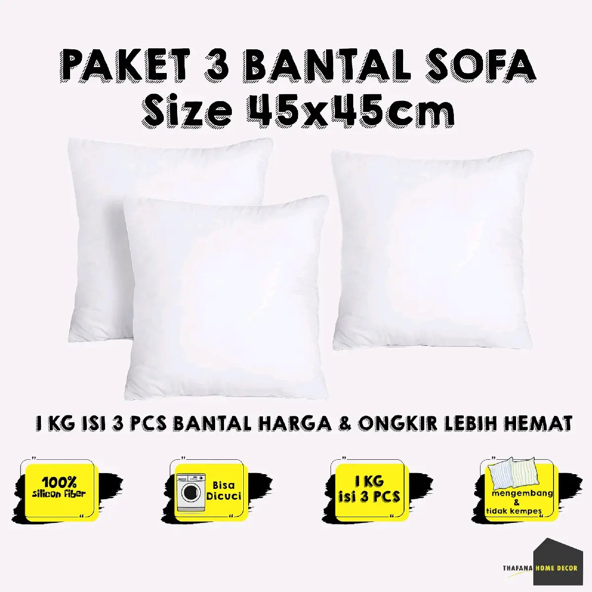 paket 3 bantal sofa 45x45cm - 1 kg isi 3 pcs
