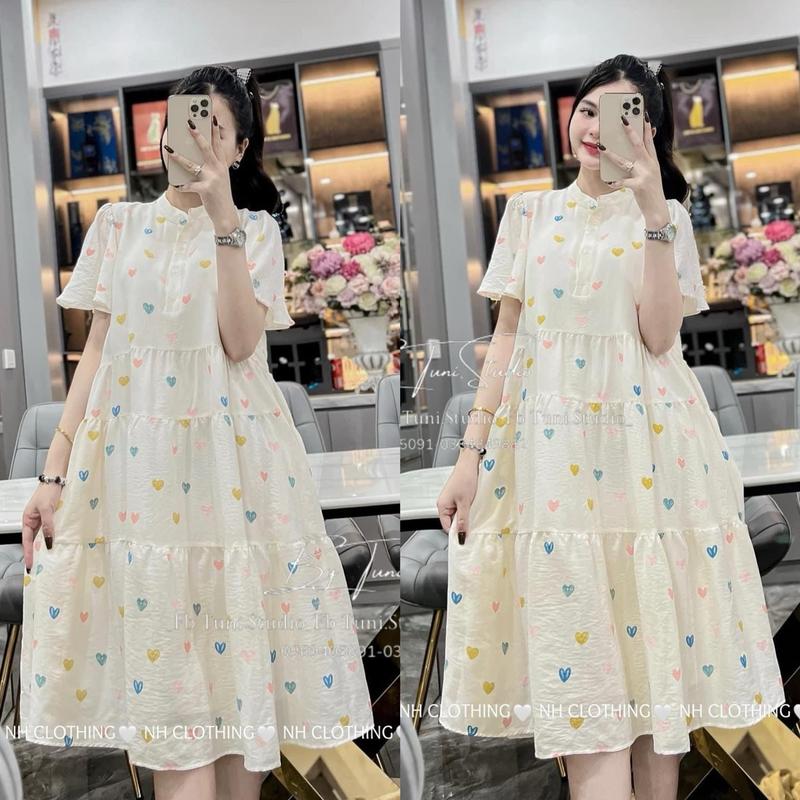 Váy bầu babydoll cổ trụ trái tim 2 lớp siêu xinh Nữ Women Voan