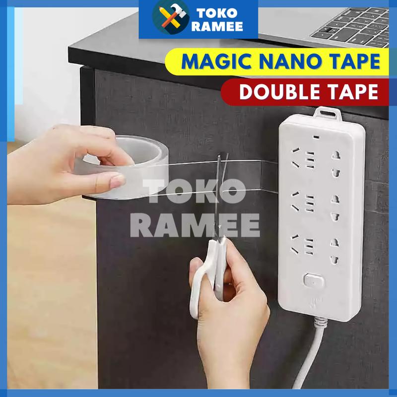 Lem Double / Doble Tape Nano Magic Tape Lakban Selotip Isolasi Tempelan Perekat 2 Sisi Double / Doubel / Dauble Tip Tipe Tap Tape 1M 3M 5M Bening Akrilik Acrylic Super Kuat Tanpa Bekas Dinding Serbaguna Multifungsi Waterproof Water Proof Bisa Dicuci 7