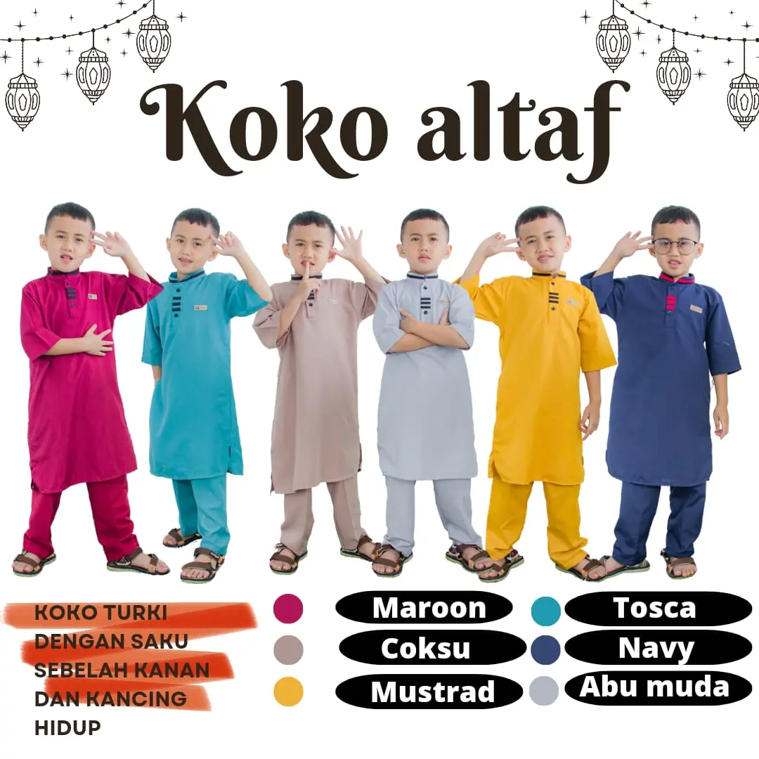 BAJU KOKO ANAK LAKI-LAKI ALTAF 23 Celana Abu Kancing Muslim Hijau Kurta Coklat Kerah Nyaman Panjang