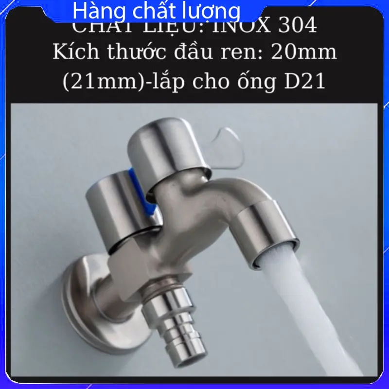 Đầu vòi nước inox 2 đầu ra - Vòi Xả Nước Đôi 2 Đầu Ra  Cấp Nước Máy Giặt Inox 304 Cao Cấp 3