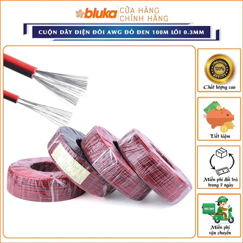 Cuộn Dây Điện Đôi AWG Đỏ Đen Lõi 0.2mm [CUỘN 100M] 0