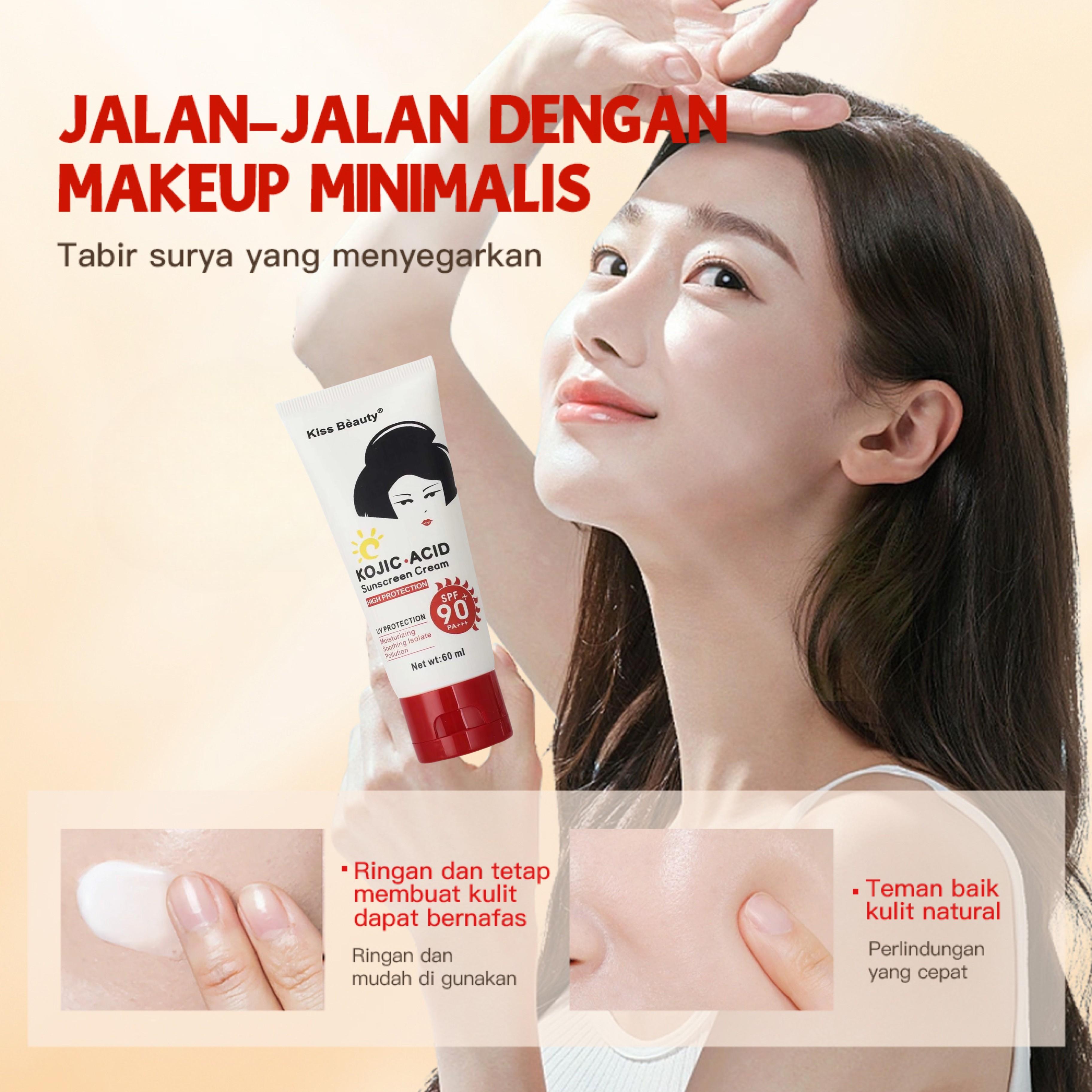 【Bpom】Kiss Beauty SPF90 PA+++ Kojic Acid Sunscreen Krim Tabir Surya Wajah & Badan 60g Antioksidan Vitamin C Teh Hijau Perlindungan UV Repair Moisturizing Skin 【Bpom】Kiss Beauty SPF90 PA+++ Kojic Acid Sunscreen Krim Tabir Surya Wajah & Badan 60g Antioksidan Vitamin C Teh Hijau Perlindungan UV Repair Moisturizing Skin