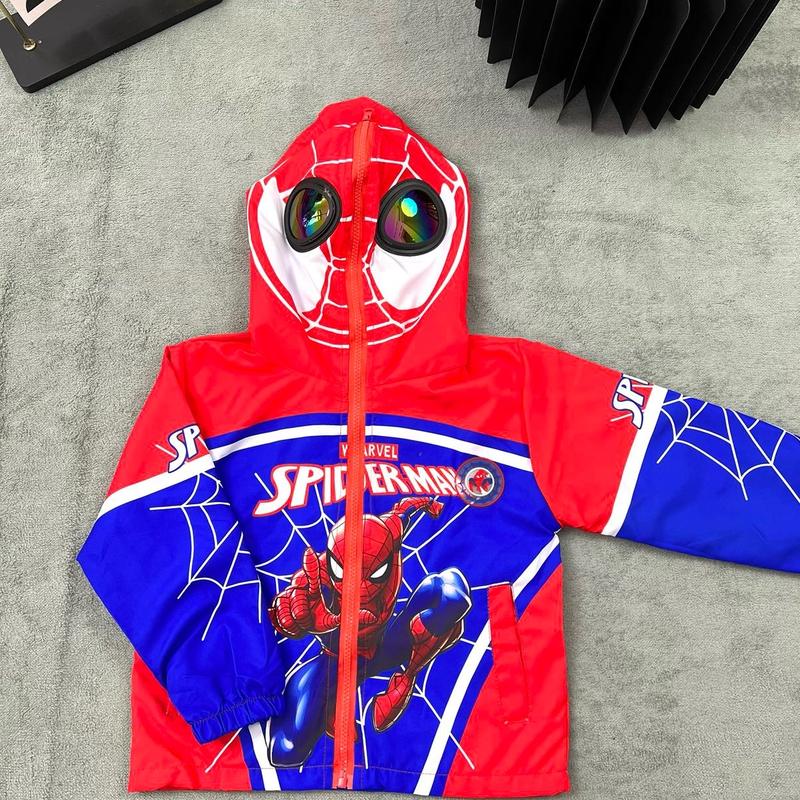 Áo gió siêu nhân nhện hàng qccc 2 lớp có mũ kéo kín đầu và đèn phát sáng.