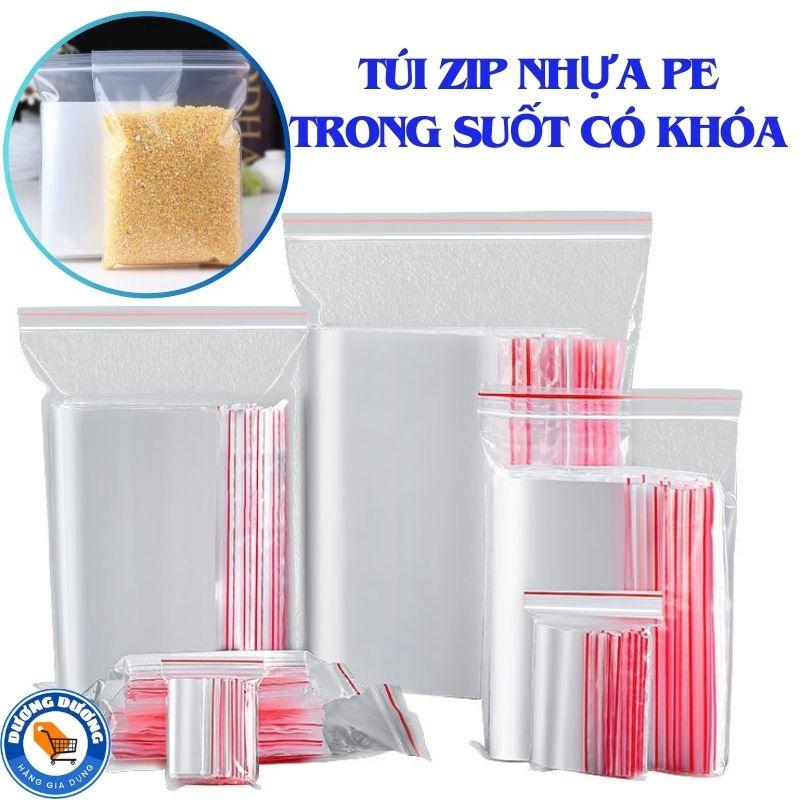  200g Túi zipper Chỉ Đỏ Trong Suốt Loại Tốt Dày Dặn Chắc Chắn Đủ Size - Túi Zip Nhựa Trong Suốt Có Khóa Bấm Miệng Tiện Dụng tuidung  quanao 