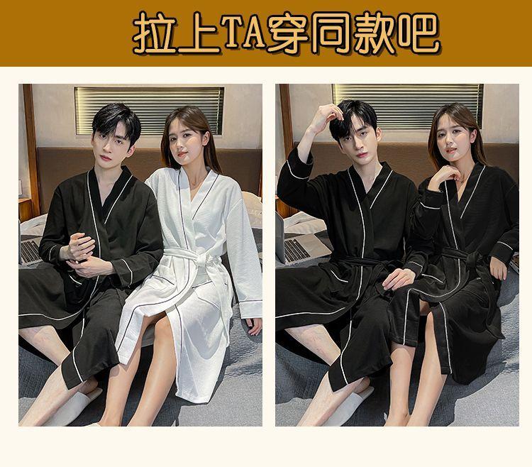 Product Introduction of Four Seasons Nightgown for Men and Women Spring and Summer Couple One Male and One Female Hotel Beauty Salon Waffle Pure Cotton Bathrobe 6