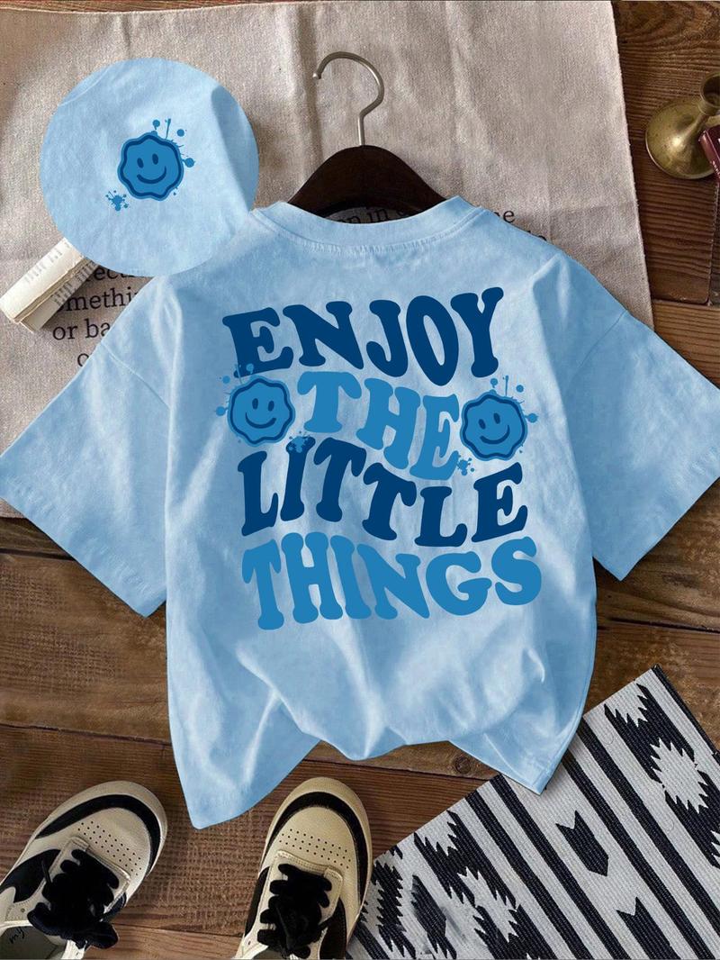 Product Introduction of Women's Letter  Print Round Neck Graphic Tee, Vintage Cute Trendy Casual Drop Shoulder Short Sleeve Tee for Daily Wear, Graphic Tees 3
