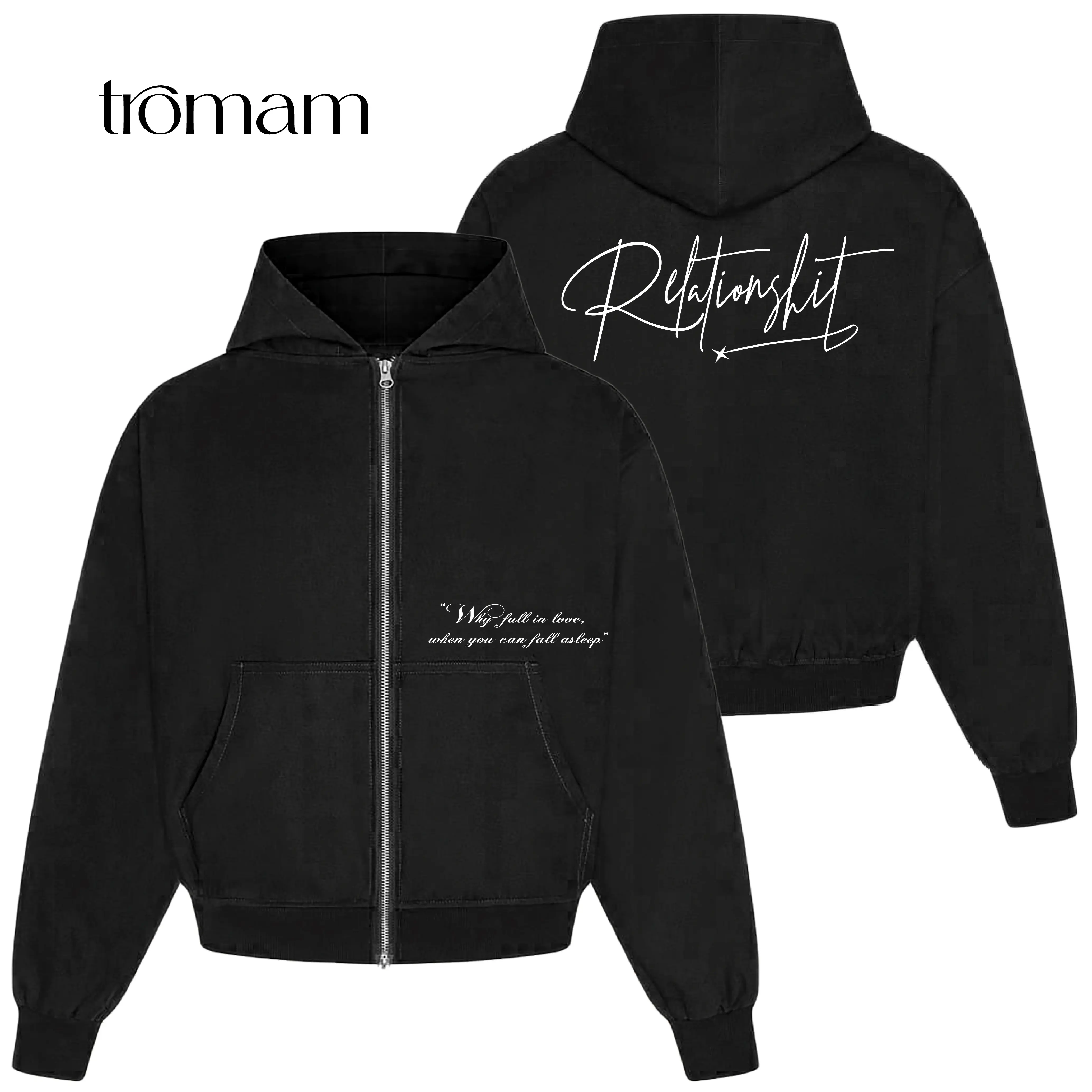 (TR) Áo Hoodie zip RELATIONSHIT form boxy, chi tiết trước và sau được thêu sắc nét. Chất liệu nỉ ngoại 450gms.