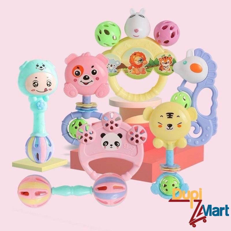Bộ đồ chơi xúc xắc lục lạc 7 món nhiều màu sắc hình thú ngỗ nghĩnh cho bé tập cầm nắm chất liệu an toàn cho trẻ sơ sinh