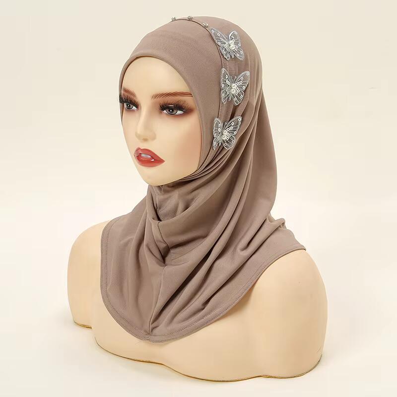 Product Introduction of Crystal Hemp Butterfly Nail Drill Instant Hijab Undercap Chin Part Solid Color Inner Cap Woman Muslim Caps Bonnet 5540cm 4