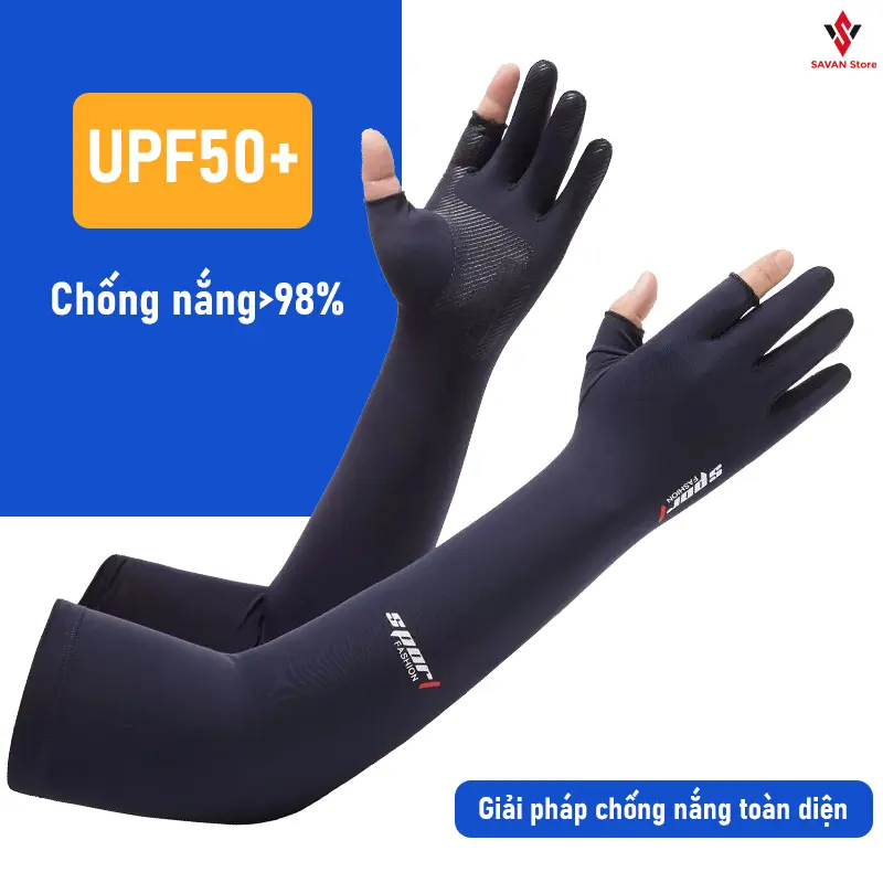 Găng tay chống nắng cao cấp full tay hở ngón cho nam nữ tay to 65-90kg vải lụa băng thoáng khí chống UV, không xù