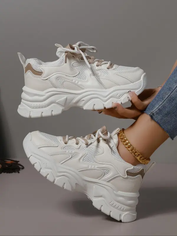 Women's Fashionable Lace Up Platform Sneakers, Casual Comfortable Sports Shoes for Daily Wear, Female All-match Round Toe Shoes for Daily Wear 4
