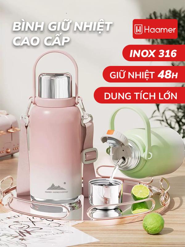 Bình giữ nhiệt HAAMER chất liệu cao cấp INOX 316 giữ nhiệt hiệu quả 24h dung tích 600ml 1000ml 1500ml - B029