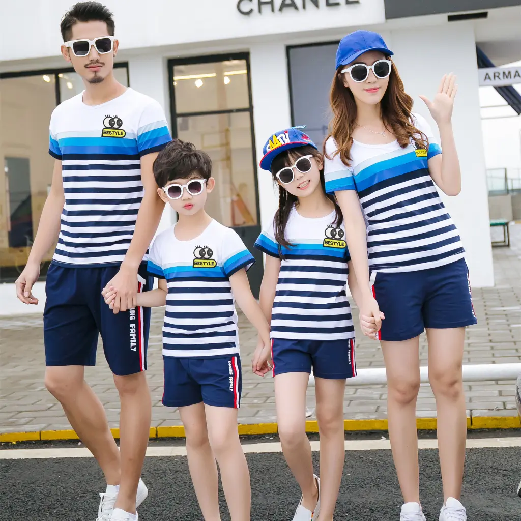 New mummy daughter dad son cotton short sleeves T-shirt top shirt family clothing couple T-shirt
