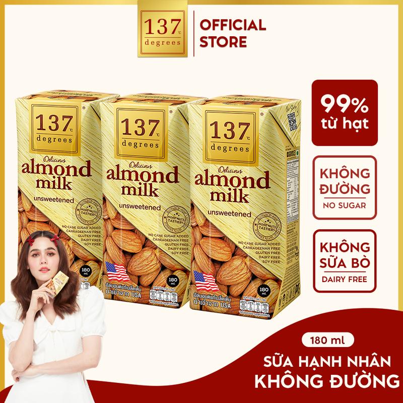 [LỐC 3 HỘP 180ML] Sữa Hạt Hạnh Nhân Không Ngọt Không Đường 137 DEGREES Healthy Dinh Dưỡng Thái Lan