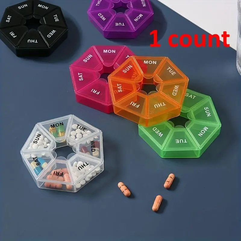 7 Grid Medicine Weekly Pill Storage Box, 1 Count Portable Pill Organizer, Pill Organizer Box for Home Office Travel