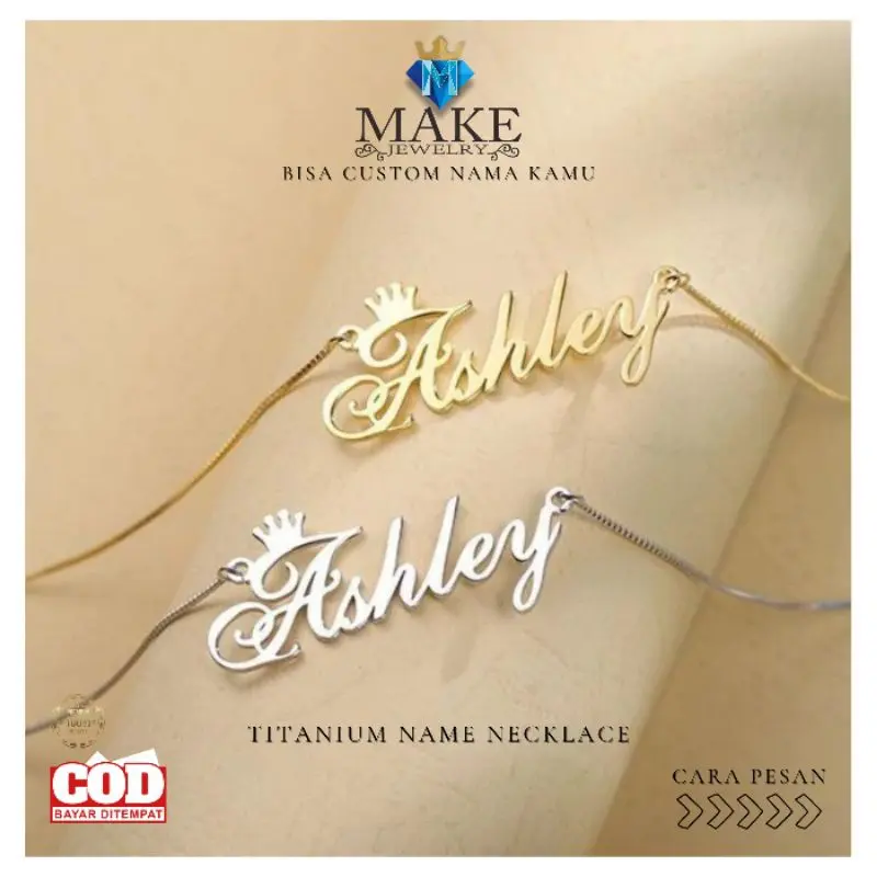 Make Kalung Nama Titanium Custom Anti Karat Gold dan Silver