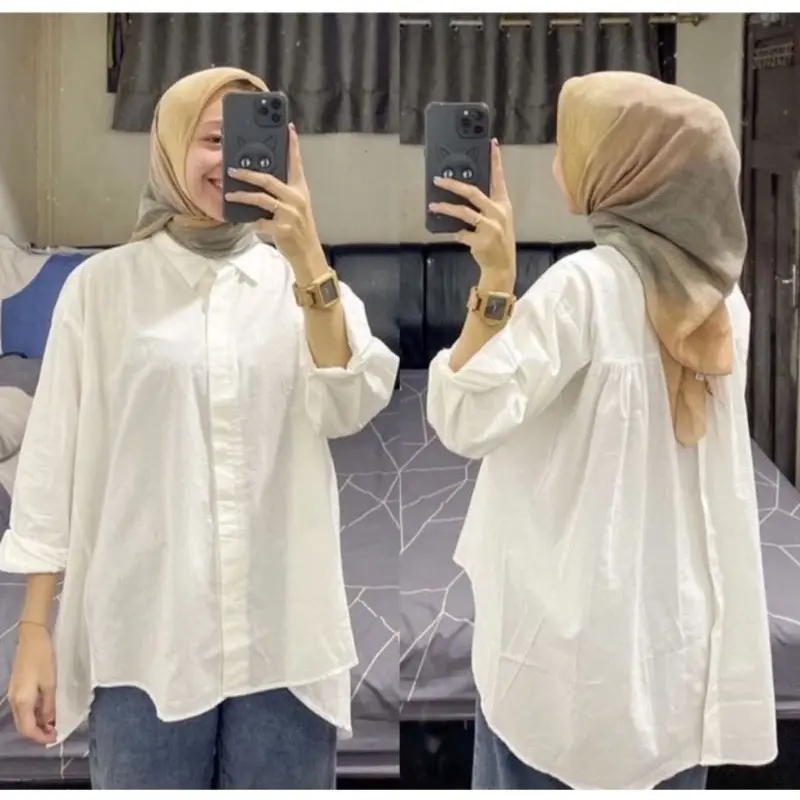Hana Top Blouse Baju Wanita Linen Rami Kancing Belakang - Atasan Wanita Lengan Panjang Nyaman