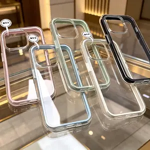 【Baru!】Casing Transparan 2 in 1 untuk iPhone 17, 16, 15, 14, 13, 12, 11 Pro, Max, Plus. Softcase transparan dengan ruang foto di bagian belakang, pilihan warna lengkap (hitam/putih/merah muda/biru/hijau) 01TIO