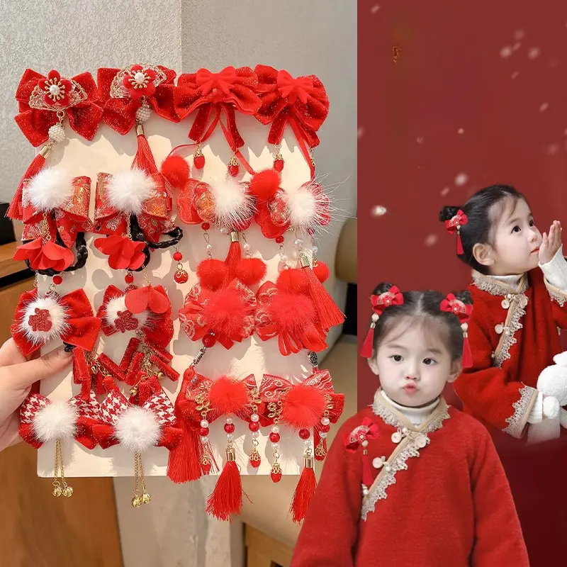 1Pair Chinese Ancient Style Girls Hair Clips New Year Headwear Hanfu Hair Accessories