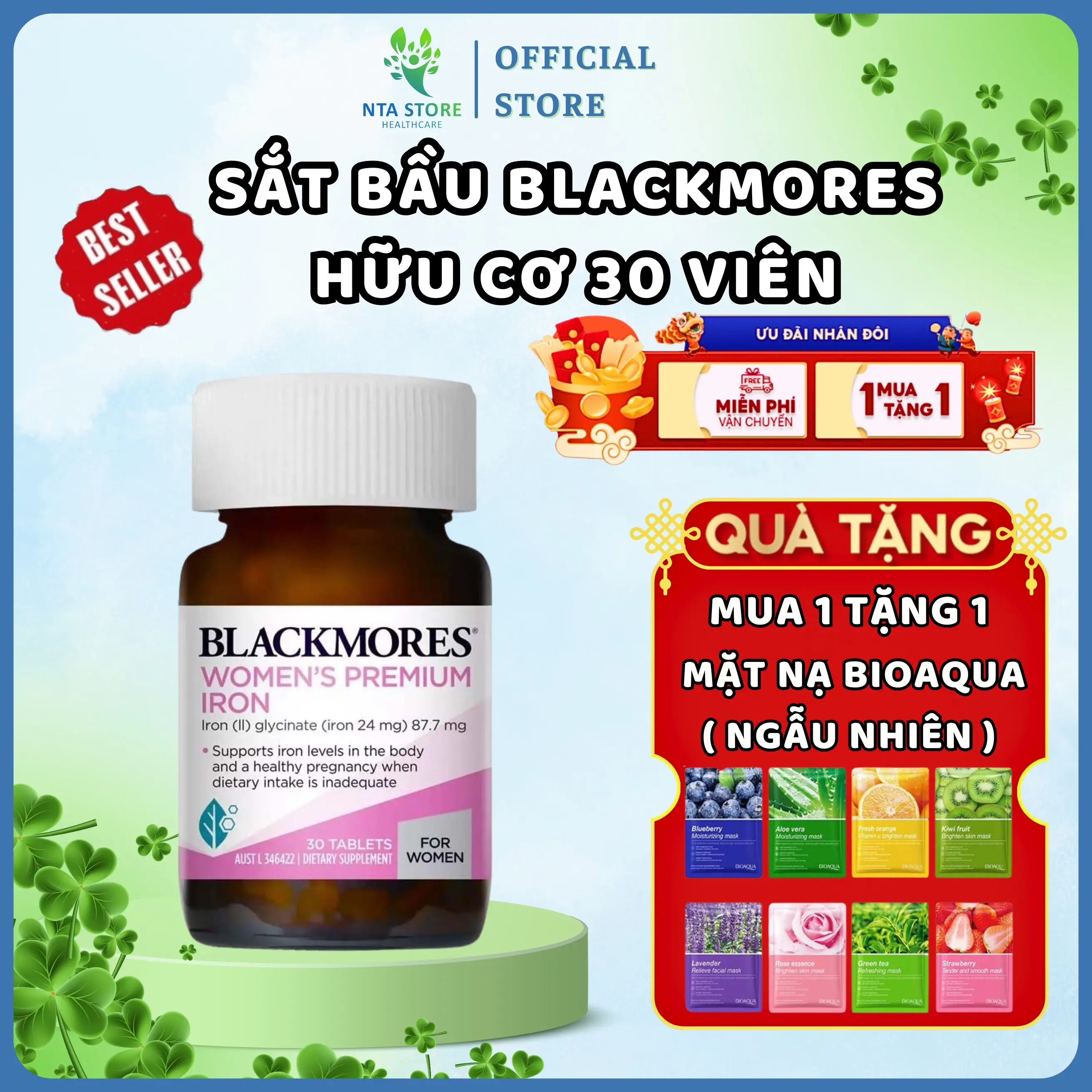[Tặng 1 Quà] Viên Uống Bổ Sung Sắt Cho Bầu, Phụ Nữ, Người Mới Ốm Dậy, Sắt Bầu BLM - Pregnancy Iron Blackmores Mẫu Mới