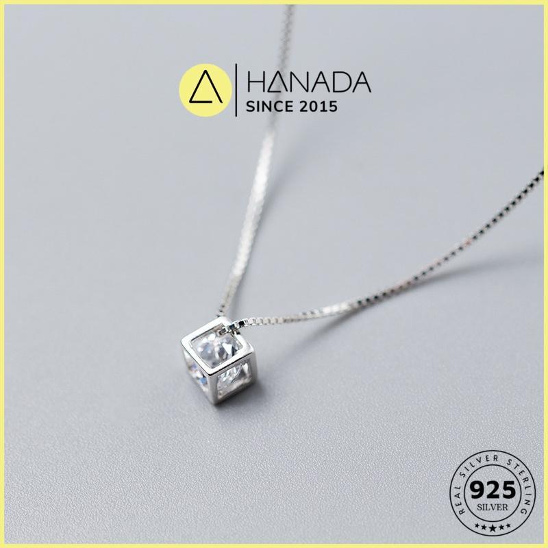 [BH TRỌN ĐỜI] Dây Chuyền Bạc 925 Hanada Vuông Đá Trang Sức Bạc Thời Trang Vòng Cổ Lập Phương Một Đá 0160 G4 2