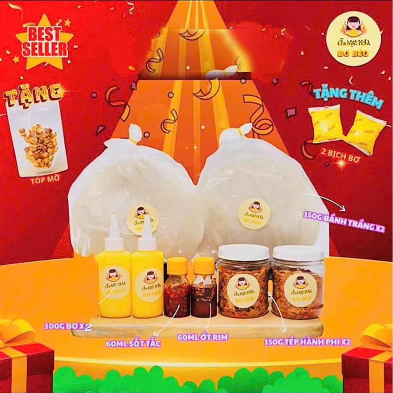 COMBO Bánh tráng phơi sương, muối tép và bơ [COMBO 99K] 2 chai bơ béo + 2 tép hành phi + sốt tắc, ớt rim- ăn vặt snack food