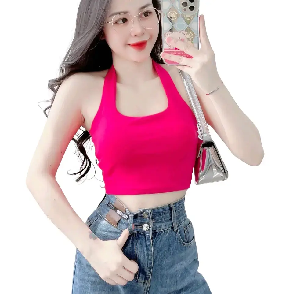 Áo Croptop Yếm Choàng Cổ  Hỡ Lưng Sexy Form  Ôm Tôn Dáng Có Kèm Mút Đệm Thun Cotton Co Giãn