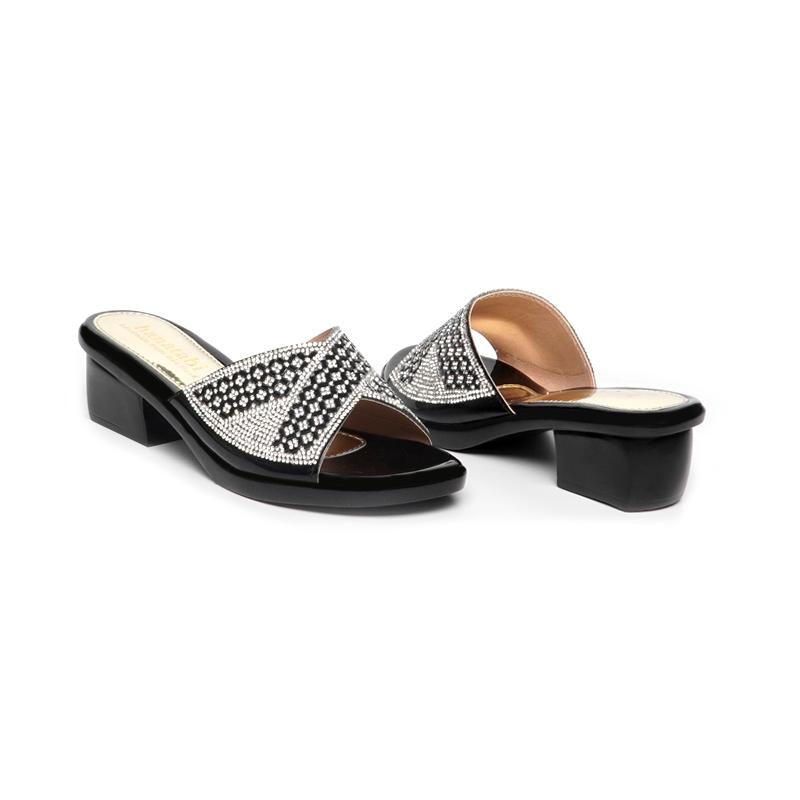 Dép Nữ Đế PU Đen Siêu Nhẹ Cao 5cm Hanatabi Quai Ngang Đính Đá Bigsize (35-42) Mã HNDE5F1110 7