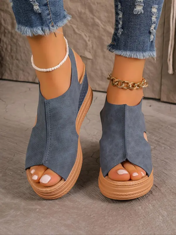 Women's Elegant Fashionable Plain Color Wedge Sandals, Casual Comfort Peep Toe Platform Sandals for Summer, Trendy All-match Retro Sandals for Daily Wear 3