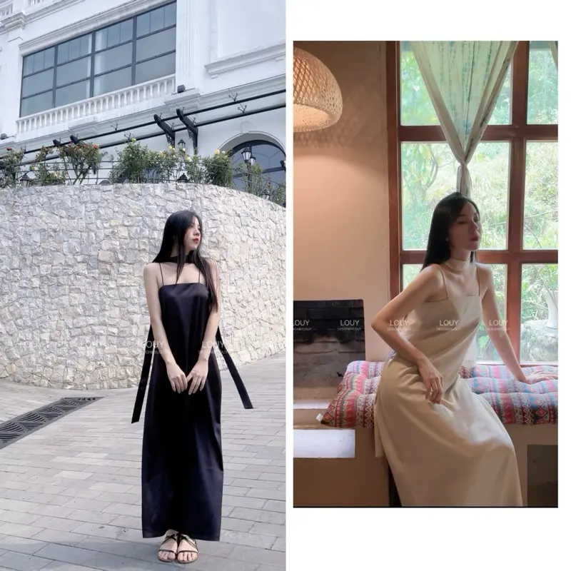 Váy 2 dây lụa kèm phụ kiện dải dây Nữ Women