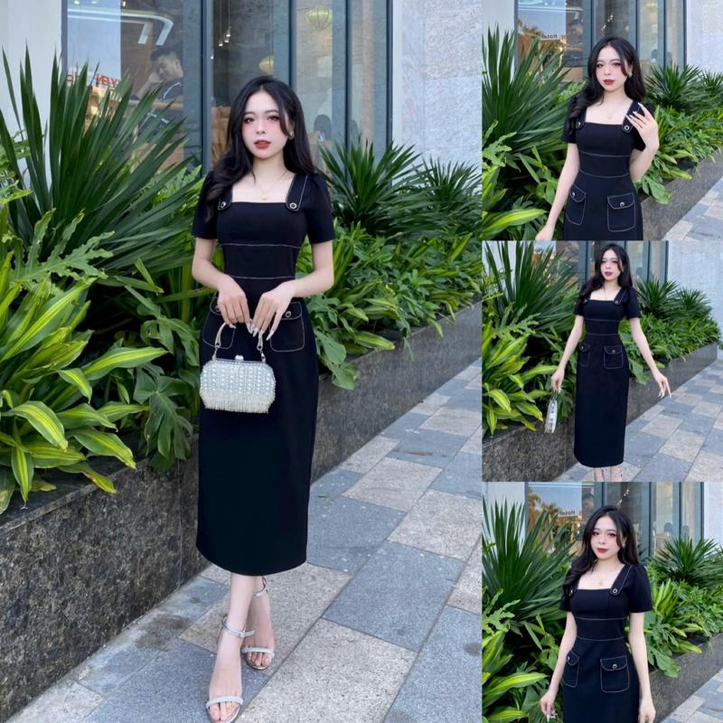TK90-  Váy Thiết Kế Evii dành cho nữ, Đầm thiết kế cổ vuông viền chỉ,2 túi trước,dáng bút chì xuông xẻ sau phù hợp đi làm,đi chơi và dự tiệc.Có Bigsize Women Dress