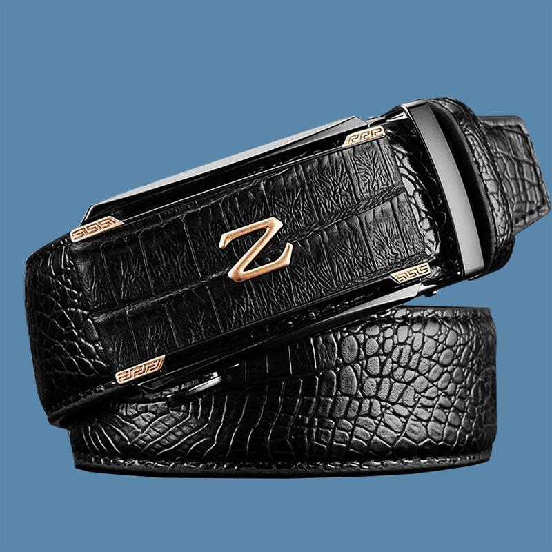 Dây Thắt Lưng Nam mặt vân da Voi khảm logo chữ Z day Da Si phủ bóng cao cấp