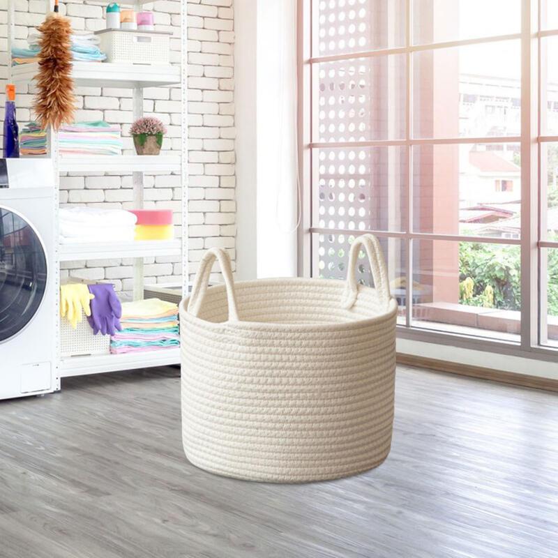 Simple Woven Rope Laundry Clothes per Storage Basket with Easy Carry Handles Soft Blanket Holder Bin for Apartments Living Room 4