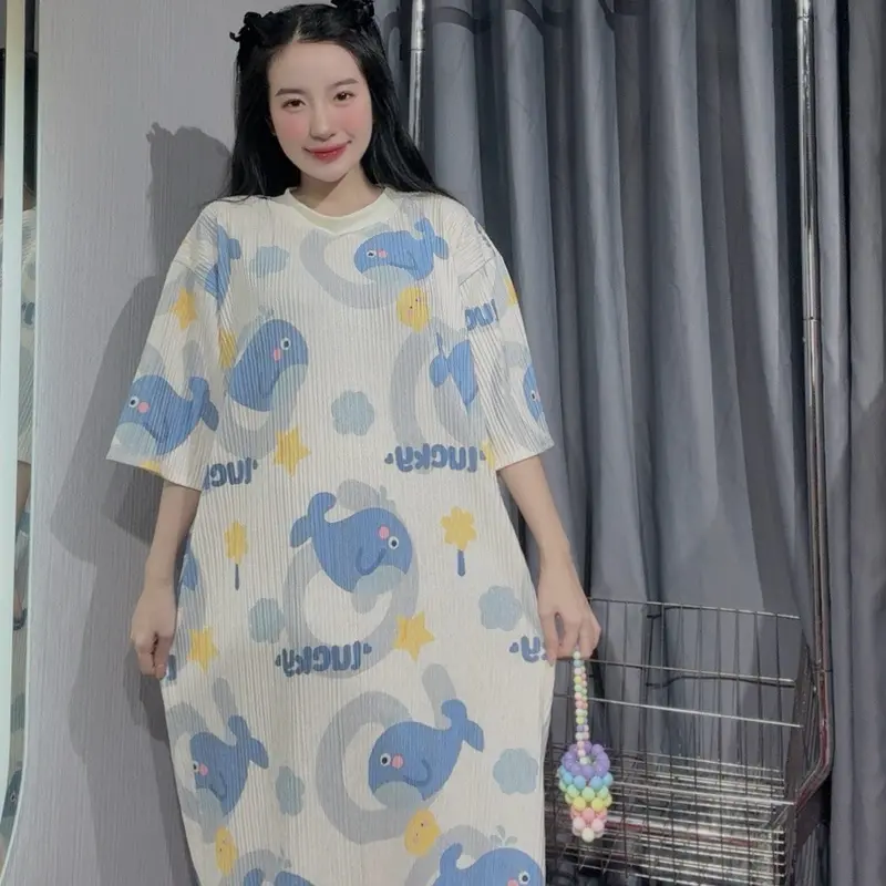 Đầm babydoll vải xốp hoạt hình cute A195 Nữ Dress Women Nhung Voi 6
