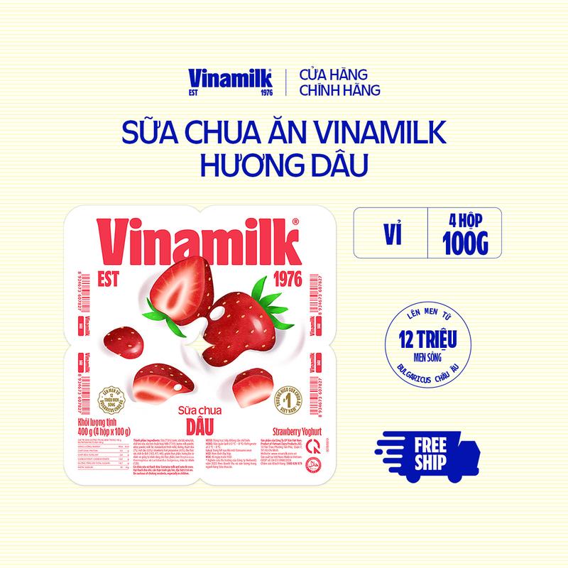 [CHỈ GIAO THÀNH PHỐ LỚN BÁN KÍNH 10KM] Sữa chua ăn Vinamilk Dâu - Yaourt 100g