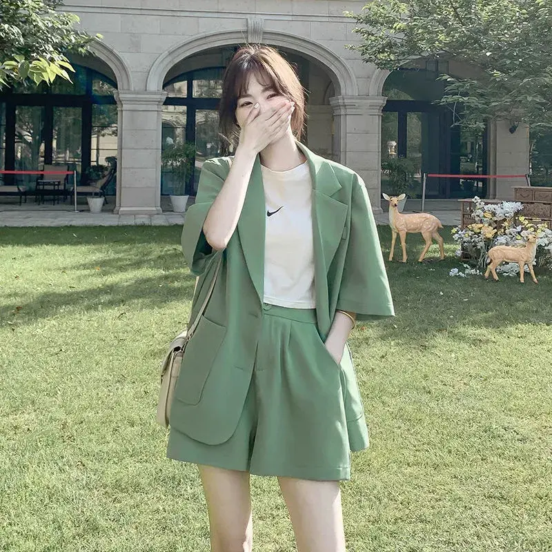 Bộ Đồ Nhỏ Thời Trang, Bộ Đồ Thường Ngày Phong Cách Hàn Quốc, Áo Khoác Và Quần Đùi, Mỏng, Dành Cho Nữ, Hàng Mới Về Mùa Hè 2024, Bộ Đồ Hai Mảnh