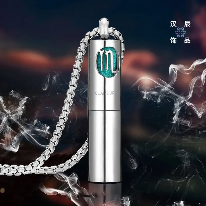Twelve Constellation Perfume Bottle Necklace Men's Fashionable High-Grade Personality Simple Titanium Steel No Fading Pendant Female Accessories Accessories