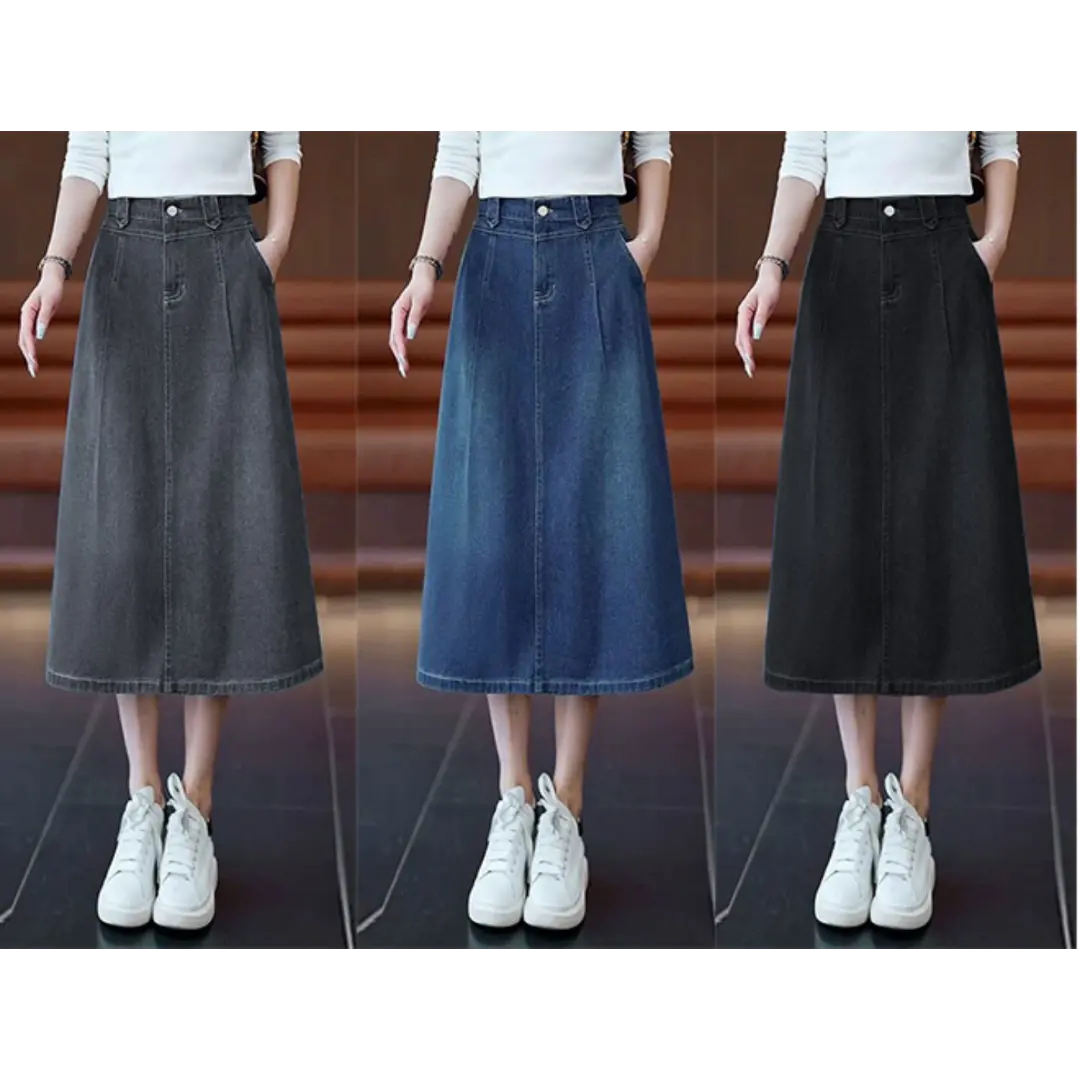 Chân váy Jeans suông, mềm mịn, thoải mái, lưng thun, 3 màu sắc trẻ trung [ CVJS ]