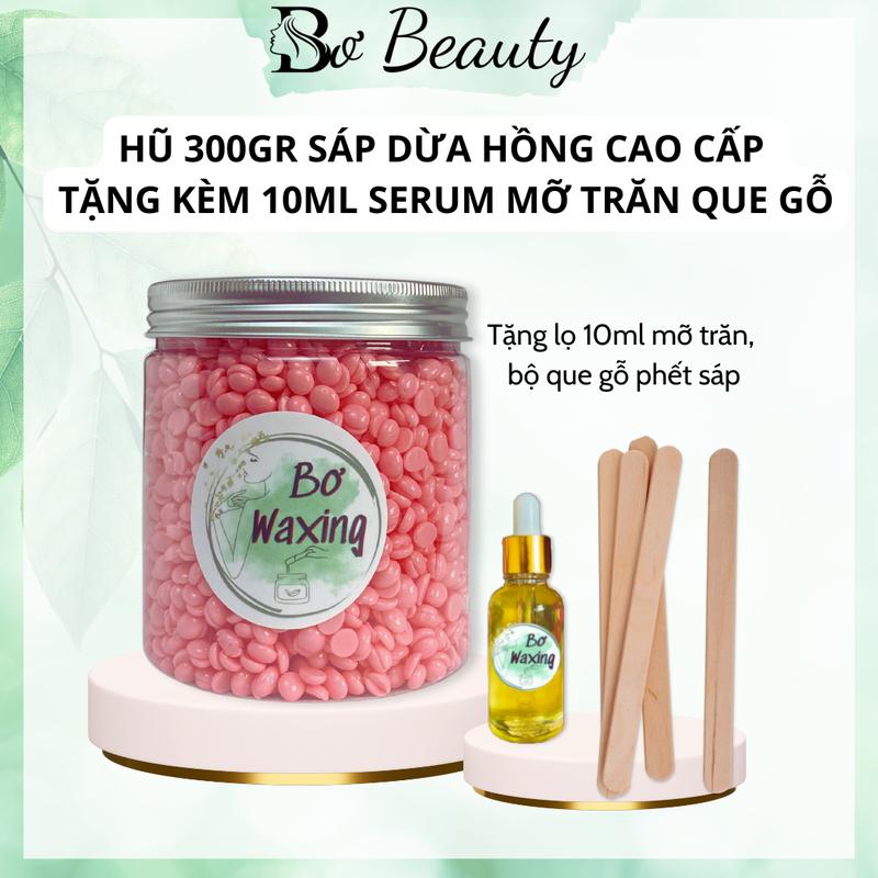Hũ 300gr sáp wax lông sữa dừa hồng siêu bám lông tặng kèm 10ml serum mỡ trăn và que phết gỗ